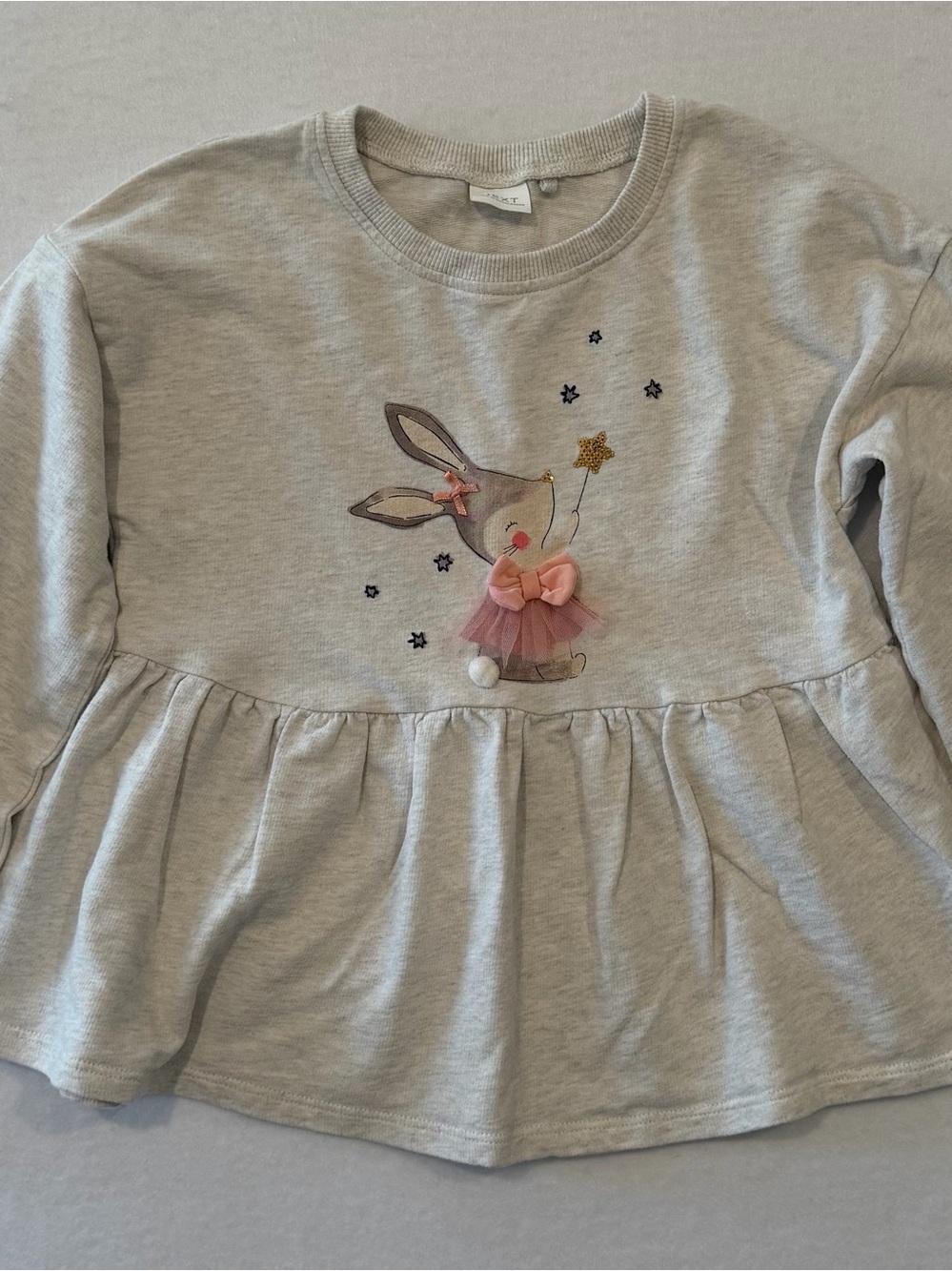 NEXT Girls Bunny Graphic Long Sleeve Cotton Crew Neck Peplum Top 6-7 Y